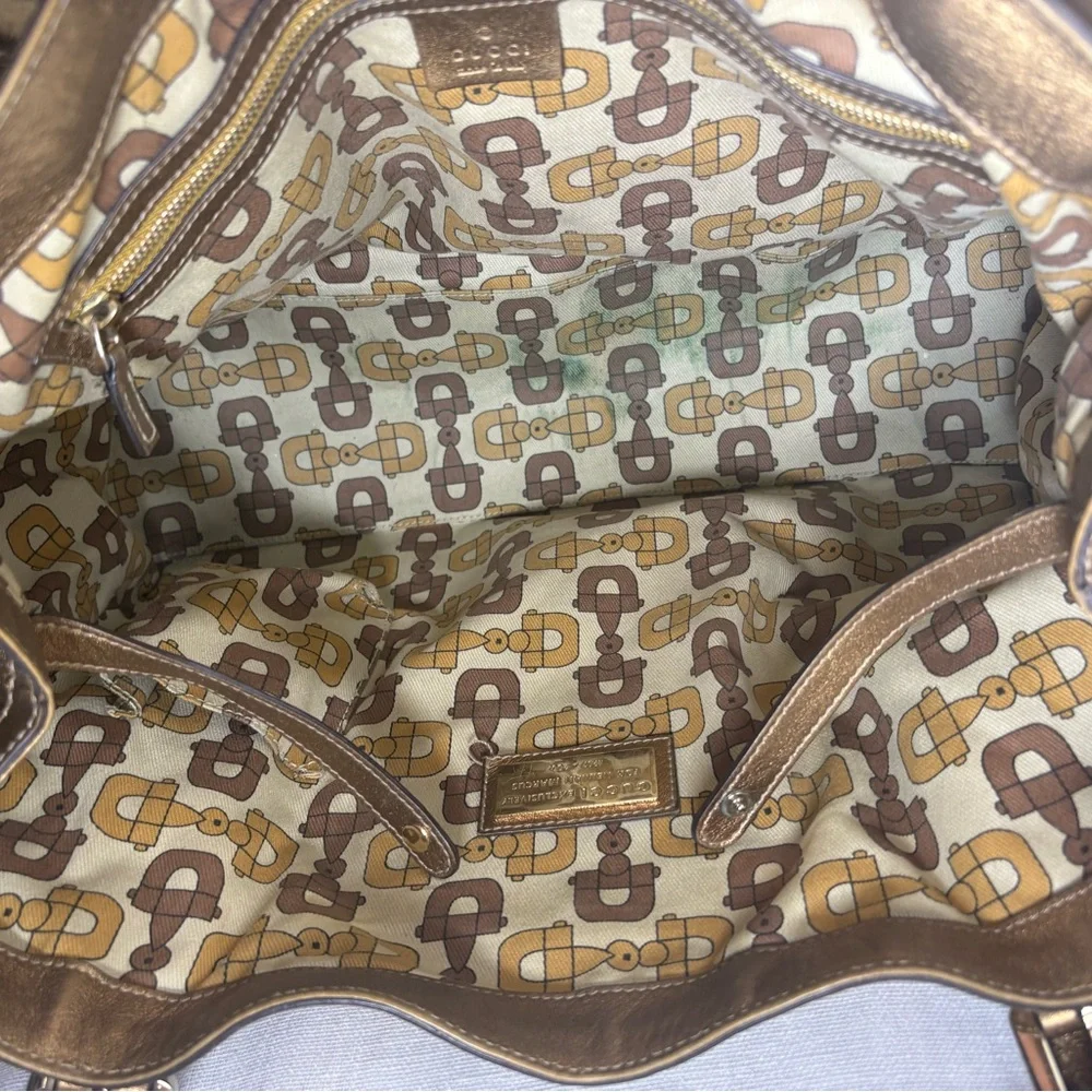 Authentic Gucci Metallic Gold GG Monogram Large Britt Hobo Shoulder Bag RARE